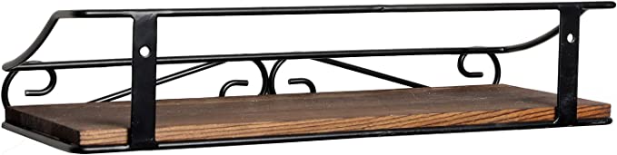 Rustic Burnt Wood Wall Mounted Spice Racks with Vintage Scrollwork Design, Set of 3-MyGift