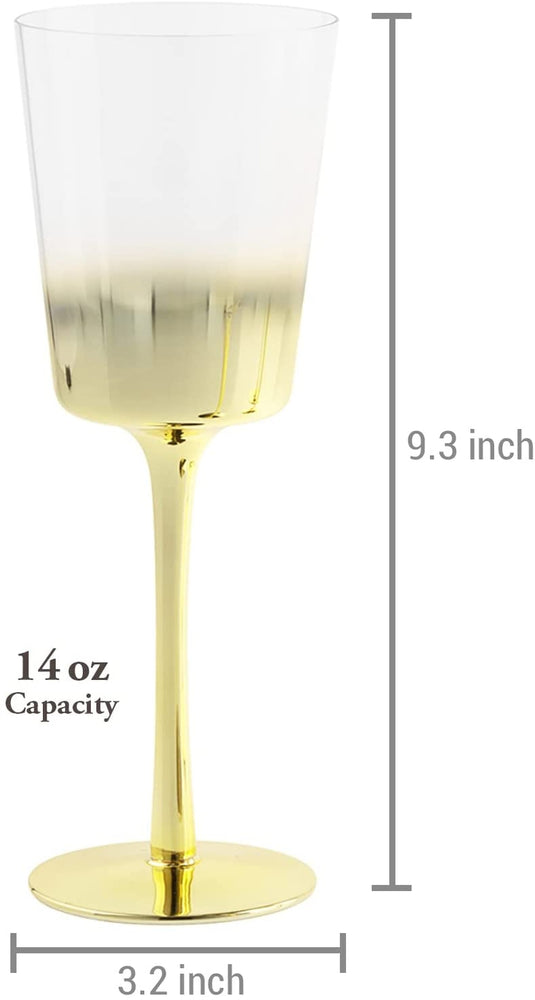 Brass Plated Smokey Gradient Design Goblet Style Wine Glasses, Set of