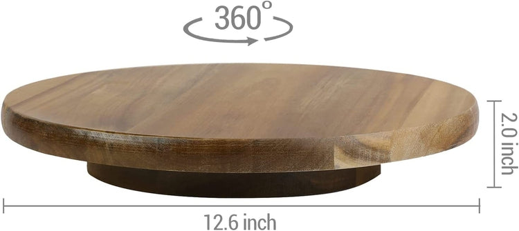 Acacia Wood Lazy Susan Condiment Tray, 360 Degree Rotating Turntable Spice Rack Organizer-MyGift