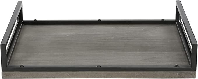 16 x 12 Inch Serving Tray with Handles, Black Metal and Vintage Gray Decorative Ottoman Tray-MyGift