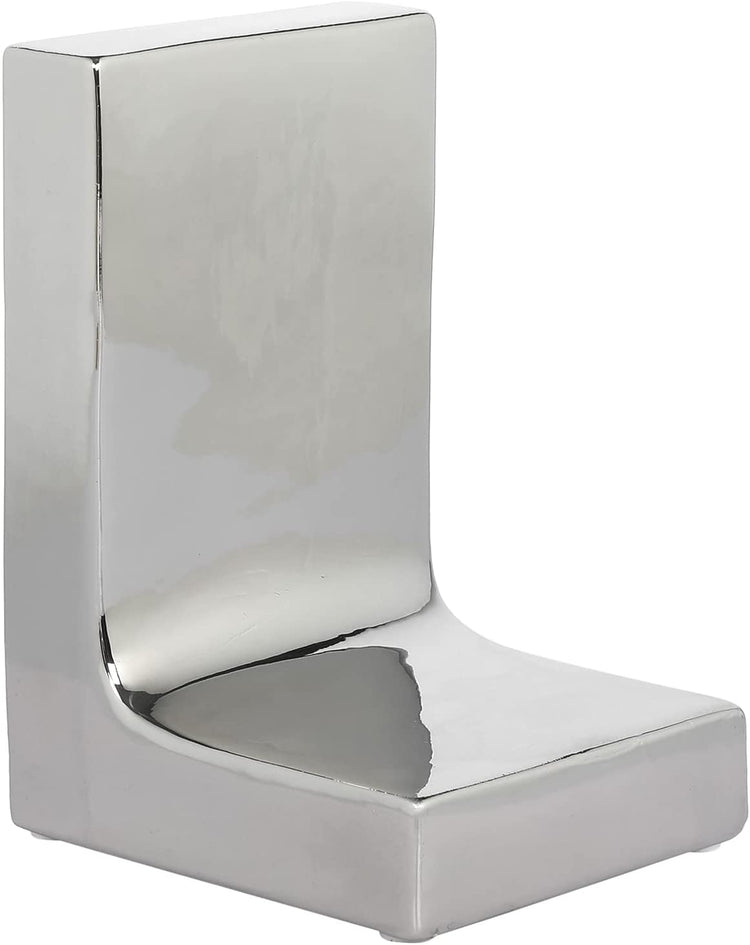 Metallic Silver Ceramic L-shape Decorative Bookends, Modern Design Office Desk Book Stand, 1-Pair-MyGift