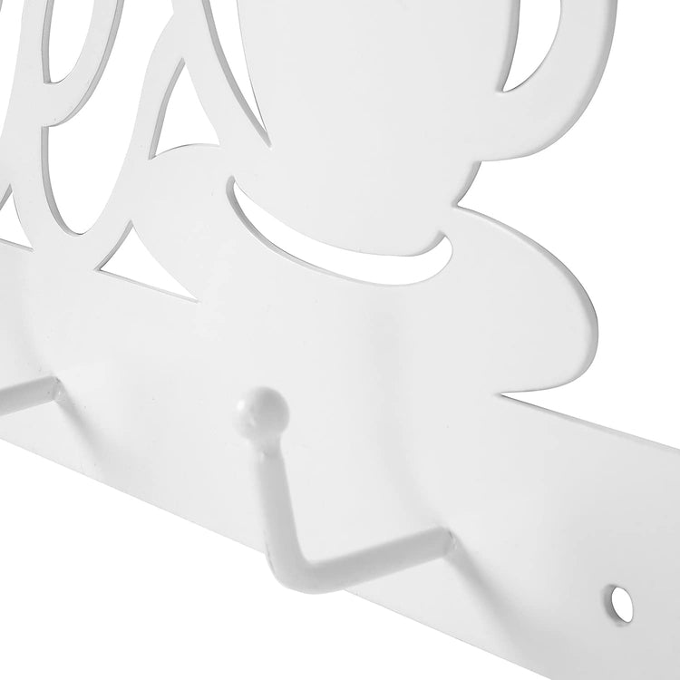 4-Hook White Metal Coffee Cup Wall Mounted Sign and Café Mug Storage Rack-MyGift