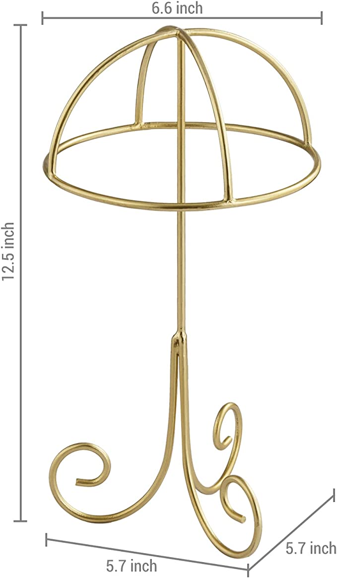 12.5 Inch Modern Brass Tone Metal Wire Tabletop Hat Rack and Wig Display Stand-MyGift