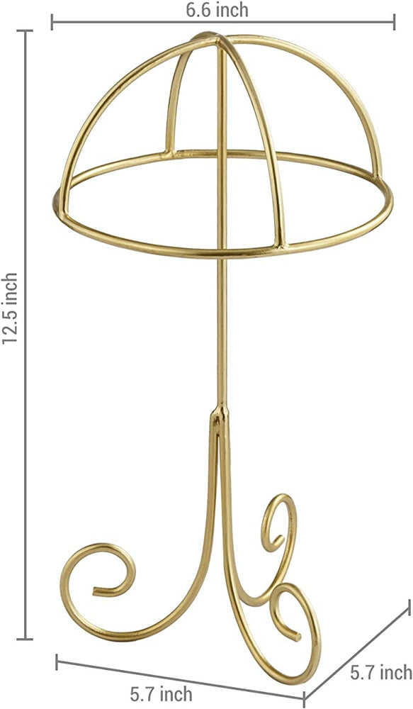 12.5 Inch Modern Brass Tone Metal Wire Tabletop Hat Rack and Wig Display Stand-MyGift