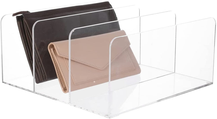 Clear Acrylic Purse Wallet Organizer with 3 Sections, Handbag Storage, Clutch Holder Closet Organizer or Retail Display-MyGift