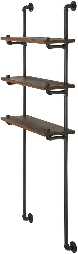 Rustic Industrial Pipe and Burnt Wood 3 Tier Over-the-Toilet Wall Storage Shelf Rack-MyGift