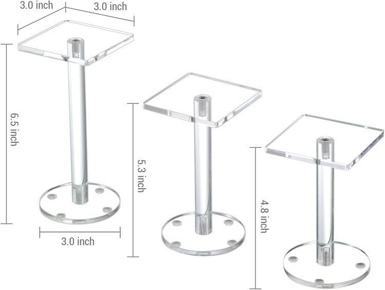 Premium Clear Acrylic Square Top Jewelry Display Risers, Commercial Retail Watch Showcase Stands, 3-Piece Set-MyGift