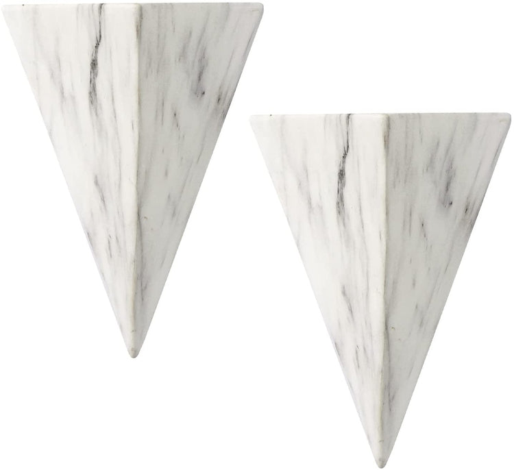 Set of 2, Triangle Hanging Planter Wall Mounted Geometric White Marble Ceramic Succulent Sconce Vases-MyGift
