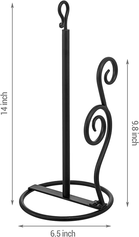 Matte Black Metal Kitchen Paper Towel Holder Dispenser Rack with Vintage Scrollwork Design-MyGift