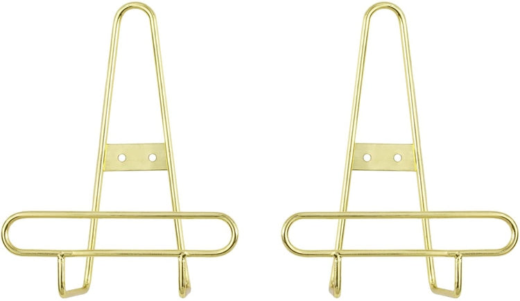 Set of 2, Designer Brass-Tone Metal Wire Wall Mounted Plate and Saucer Display Rack-MyGift