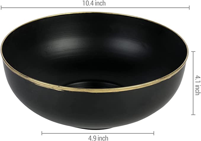 Black Metal Home Decor Decorative Bowl, 10 Inch Decorative Fruit Bowl with Gold Rim-MyGift