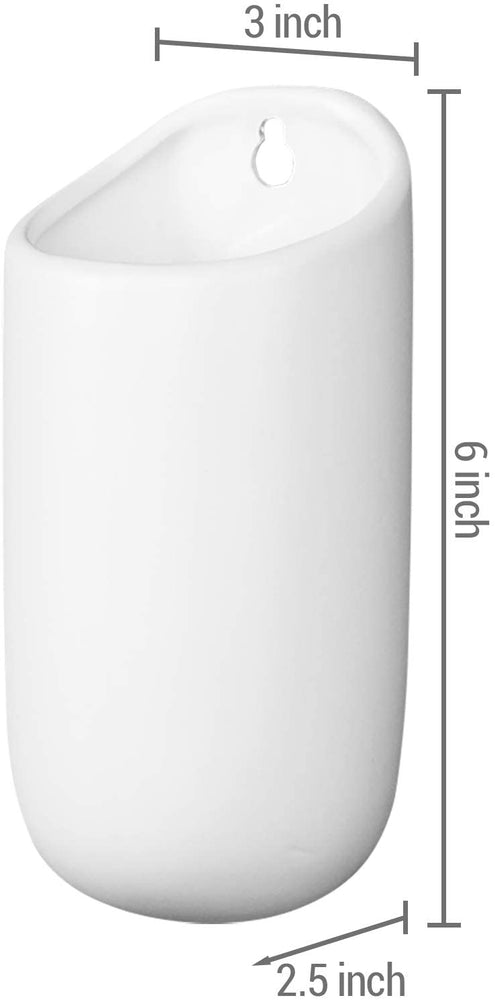 Set of 4, Matte White Ceramic Wall Mounted Cylindrical Succulent Flower Planter Pots-MyGift