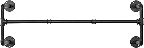 Wall Mounted Industrial Pipe Style Black Metal Clothes Display Garment Rack-MyGift