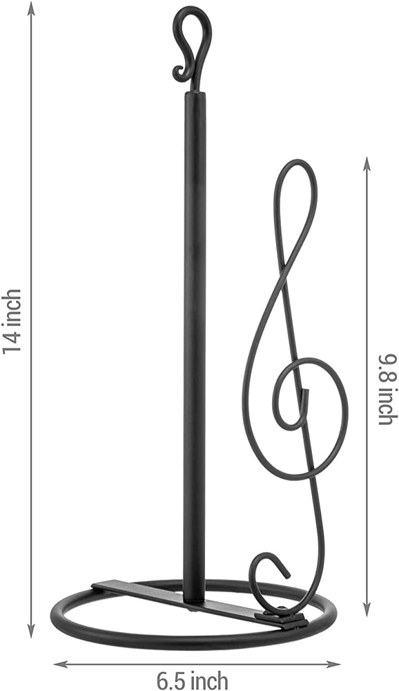 Kitchen Paper Towel Holder with Matte Black Metal Finish and Treble Clef Music Symbol Design-MyGift