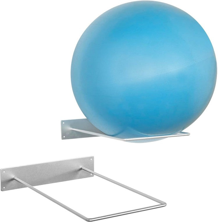 Silver Tone Metal Wire Wall Mounted Large Stability Ball Storage Rack, Gym Exercise Equipment Organizer, Set of 2-MyGift