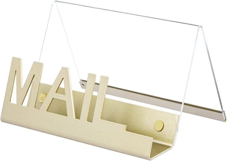 Deluxe Modern Clear Acrylic Mail Sorter Letter Holder with Decorative Brass Tone Metal Base-MyGift