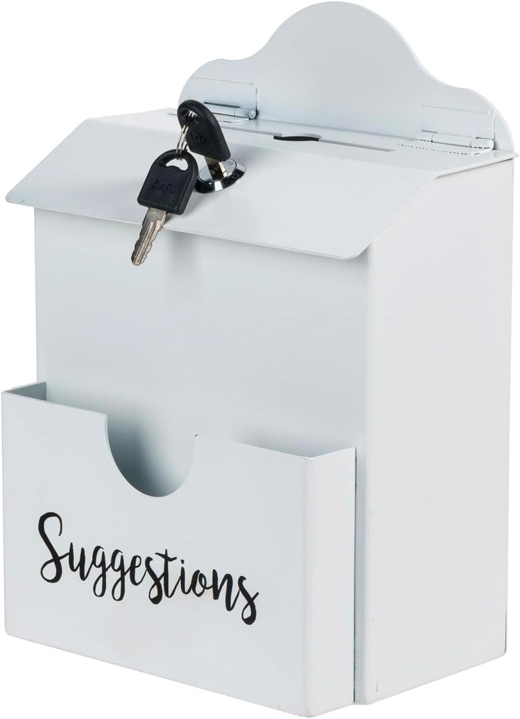 White Wall Mounted or Tabletop Lockable Comment Box, Paper Sheet Slot ...
