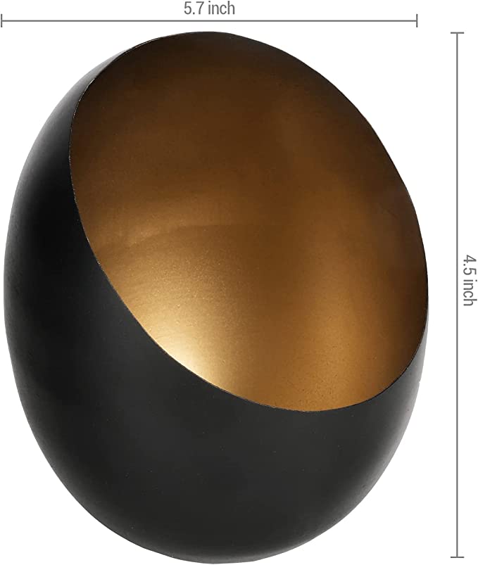 Black Candle Holder, Round Black and Gold Votive or Taper Candleholder Vase with Angle Design-MyGift