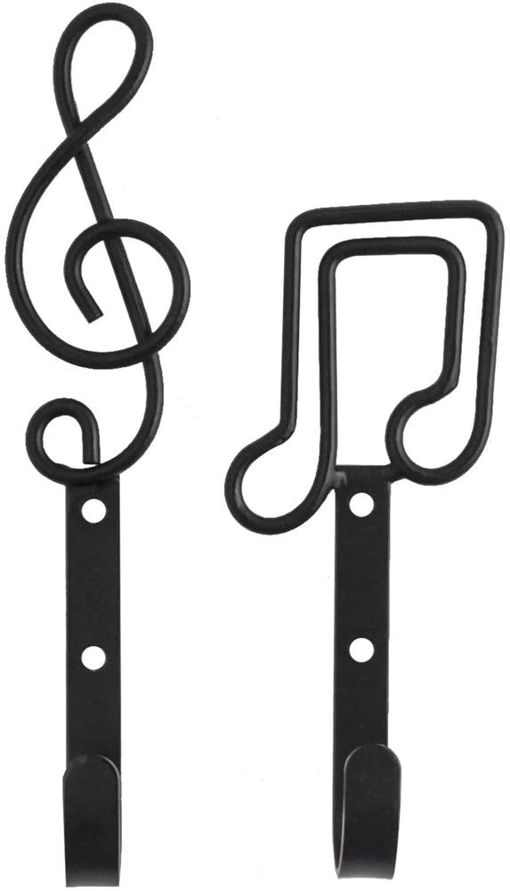 Musical Notes Design Matte Black Metal Wire Wall Mounted Coat Hooks Garment Organizer Hangers-MyGift