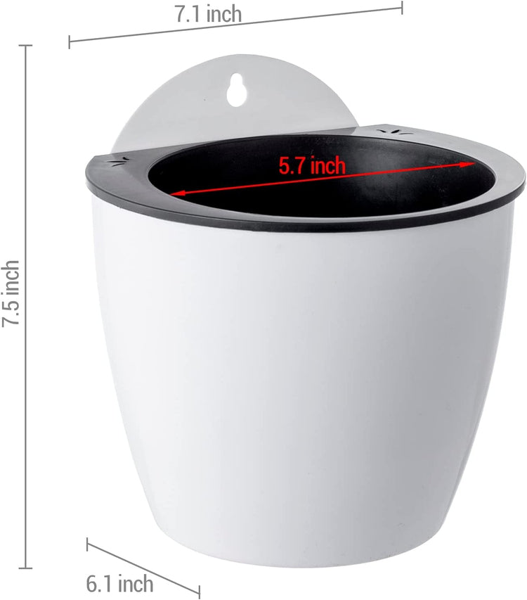 Set of 6, 7 Inch Wall Mountable Self Watering White Planter Pots, Hanging Hard Plastic Pot for Herb Succulent Cactus-MyGift