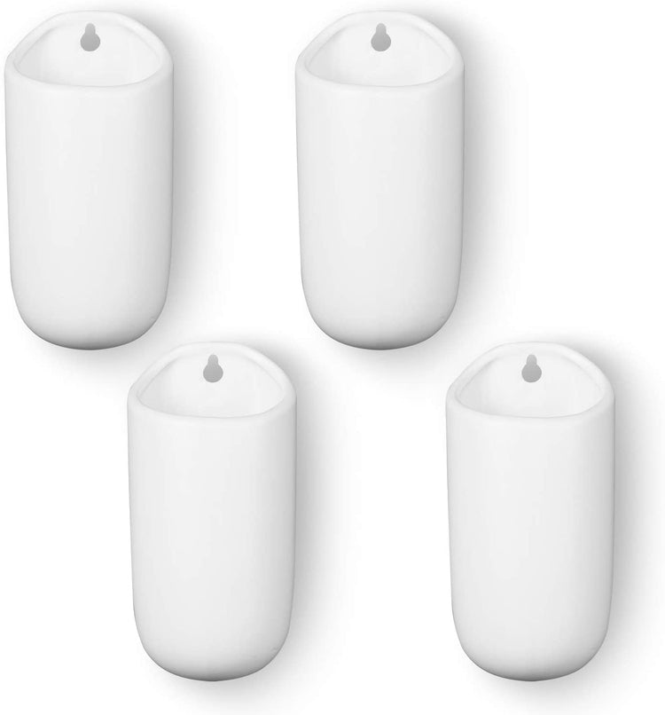 Set of 4, Matte White Ceramic Wall Mounted Cylindrical Succulent Flower Planter Pots-MyGift