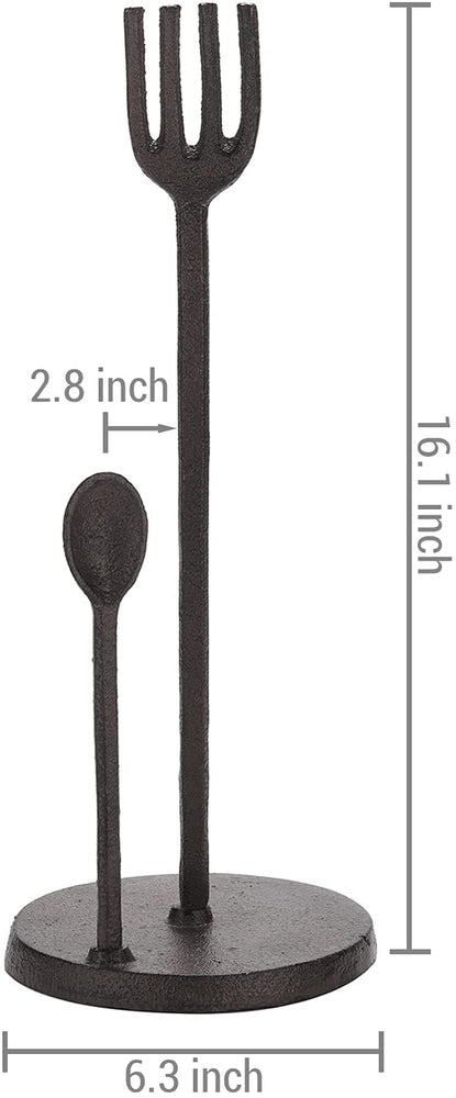 Cast Iron Countertop Paper Towel Holder with Fork and Spoon Design Accent-MyGift
