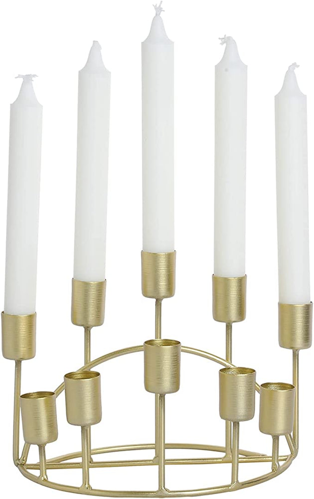 2 Tiered Vintage Brass Tone Metal Candelabra Candle Holder, Tabletop Taper Candlestick Holder-MyGift