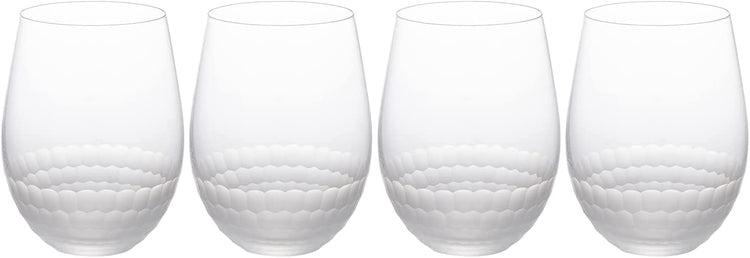 Set of 4, Modern Stemless Wine Glasses with Clear Frosted Hammered Pattern Base-MyGift