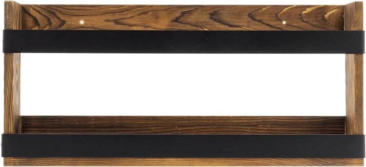 Burnt Wood and Industrial Matte Black Metal Magazine Display Rack, Wall Mountable Book Holder or Standing Organizer-MyGift