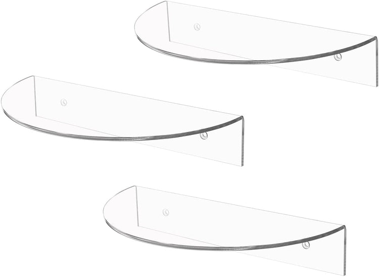 Set of 3, 10 Inch Clear Acrylic Semi-Circle Floating Display Shelves, Invisible Wall Mounted Bathroom Storage Shelves-MyGift