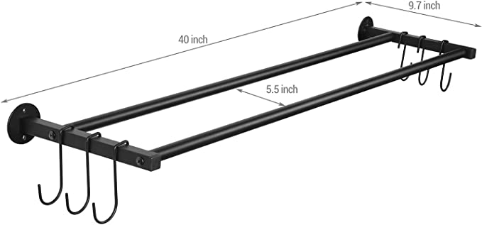 Wall Mounted Black Metal Sports Ball Holder with Hanging Hooks, Gym Wall Organizer Rack, Set of 2-MyGift