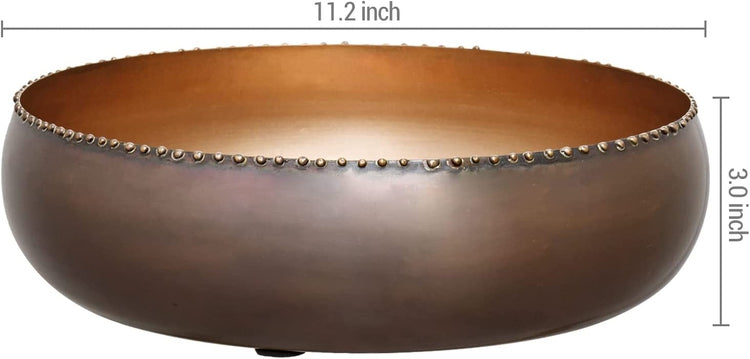 Copper Toned Metal Round Planter Bowl with Pebbled Rim, Shallow Succulent Pot-MyGift