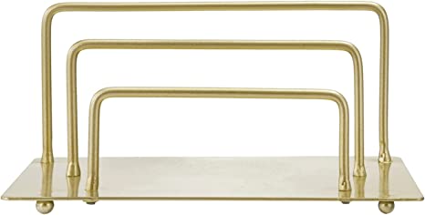 Modern Brass Tone Metal Mail Holder Countertop Organizer, 2-Slot Desktop Mail Sorter, Document Storage Rack-MyGift