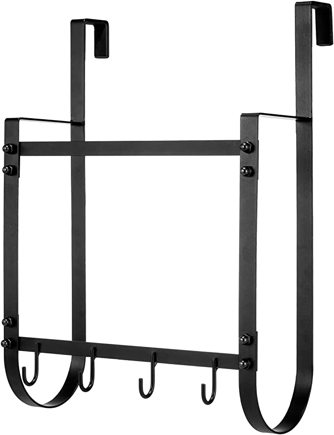 Black Metal Over The Door Rack, Bath Towel Hanging Storage Organizer with 4 Hooks-MyGift