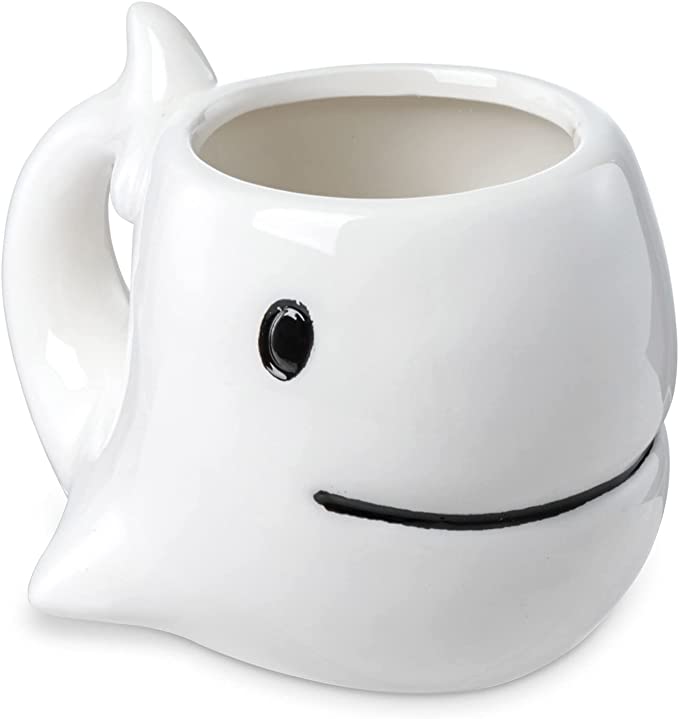 White Ceramic Whale Shaped Coffee Mug with Handle and Smiling Whale Design, Novelty Gift Mugs-MyGift