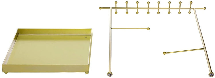 Brass Plated Metal Jewelry Tower, Tabletop Necklace and Bracelet Hanger Stand with Ring Dish Tray-MyGift