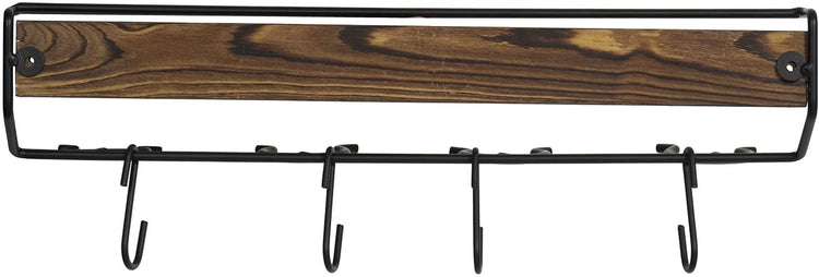 Burnt Wood, Black Metal Baseball Softball Equipment Rack, Bats and Balls Storage Holder, Hooks for Caps, Mitts, Gloves-MyGift
