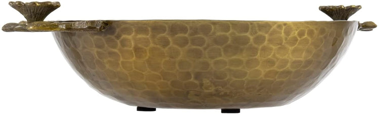 Brass Tone Hammered Metal Fruit Bowl with Floral Shaped Handles, Tabletop Centerpiece Tray Serving Platter Dish-MyGift