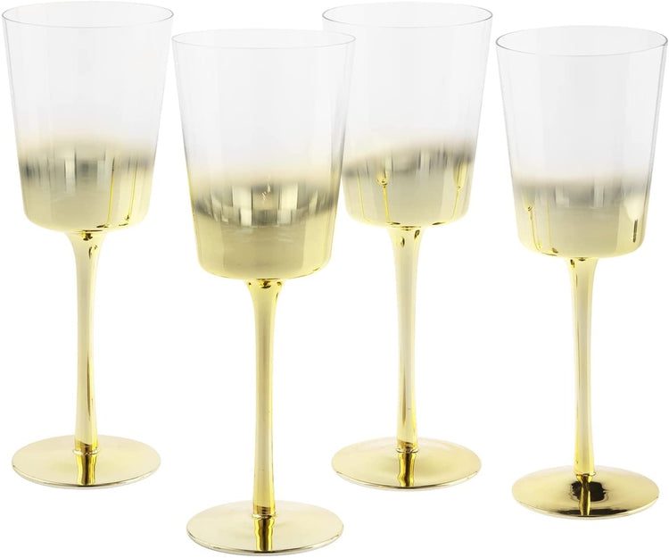 Brass Plated Smokey Gradient Design Goblet Style Wine Glasses, Set of