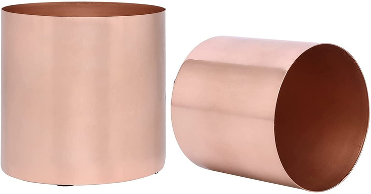 Set of 2, Brushed Copper Plated Metal Cylindrical Planter Pots-MyGift