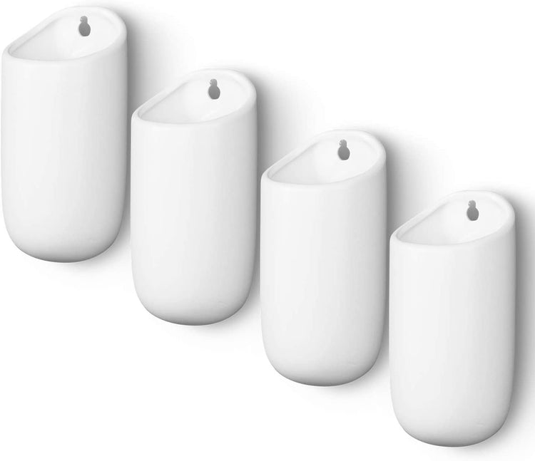 Set of 4, Matte White Ceramic Wall Mounted Cylindrical Succulent Flower Planter Pots-MyGift