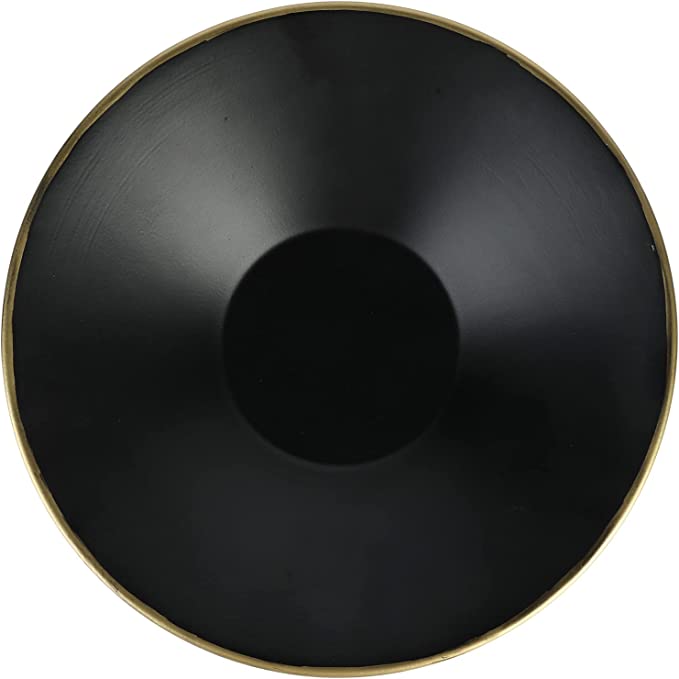 10-inch Art Deco Style Black Metal Footed Serving Platter with Gold Rim-MyGift