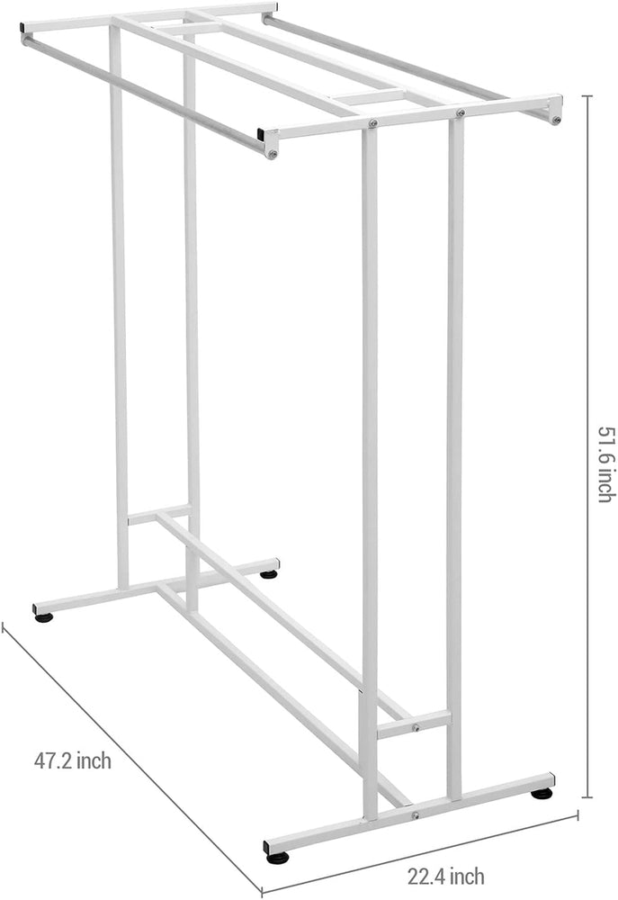White Stainless Steel Clothes Hanger Rack, Freestanding Double Rod Clothes Hanging Rack-MyGift