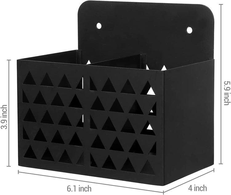 Wall Mounted Black Metal Whiteboard Marker Holder with Triangle Cutouts, Office Supply Storage Bin, Desktop Pencil Cup-MyGift