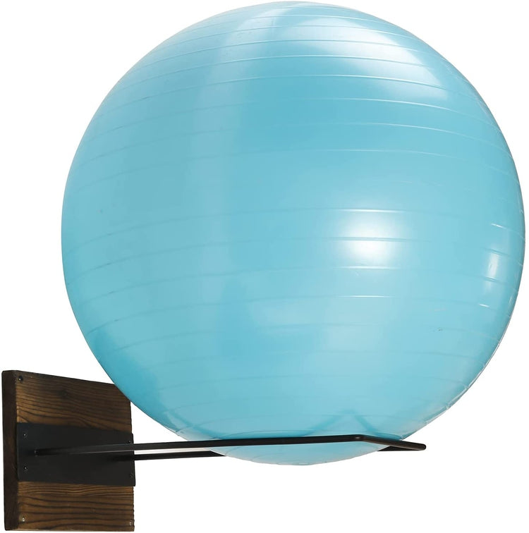 Burnt Wood, Black Metal Wire Wall Mounted Large Stability Ball Storage Rack, Yoga Studio and Gym Exercise Ball Organizer-MyGift