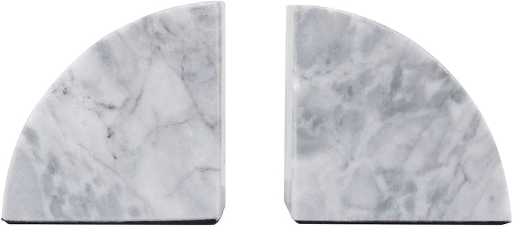 Set of 2, White Marble Bookends, Decorative Heavy Stone Rounded Design Non-Slip Book Stopper Bookends-MyGift