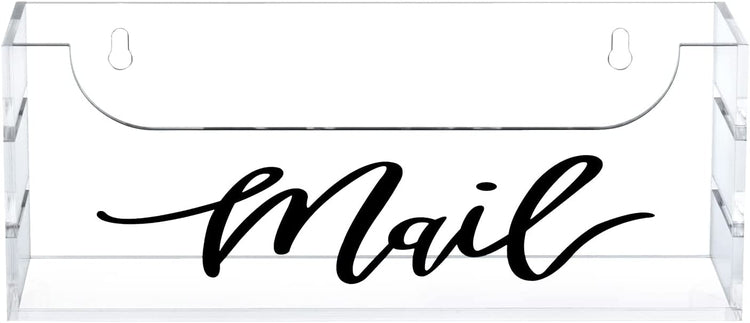 Clear Acrylic Mail Holder with Black Cursive "Mail" Label, Wall Mounted or Tabletop Mailbox, Letter Storage Box-MyGift