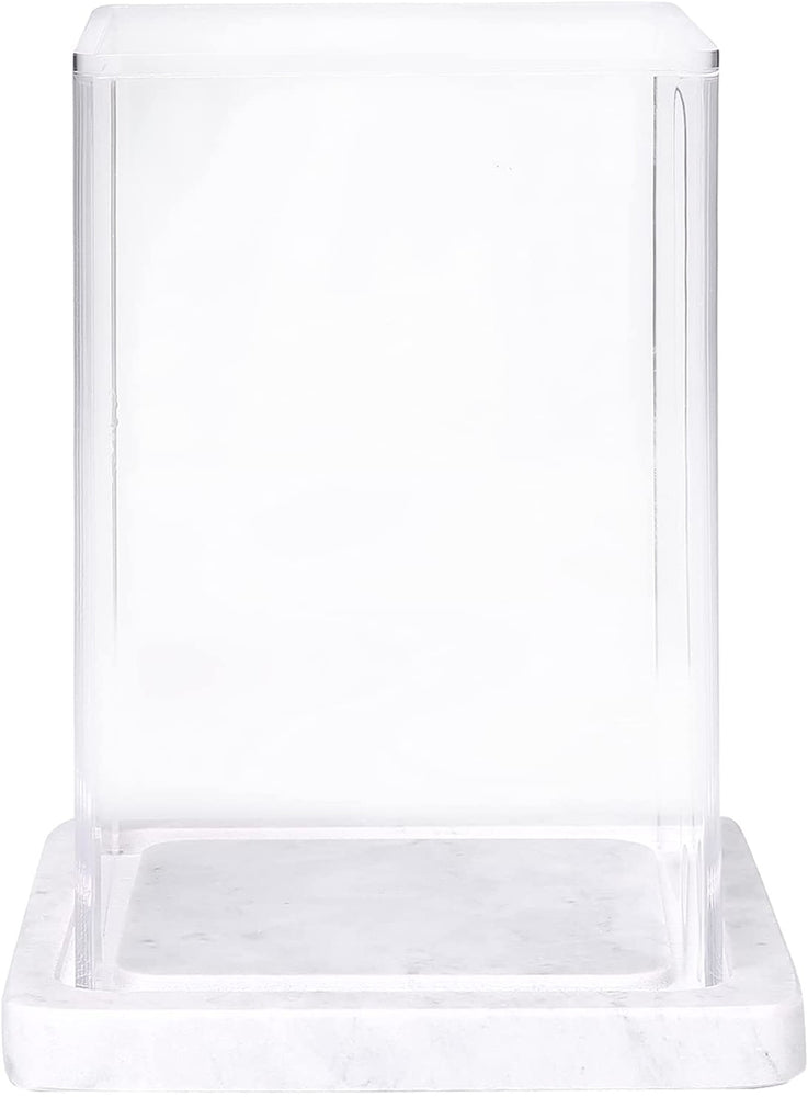 Clear Acrylic Cloche Display Case with Small Square White Marble Base-MyGift