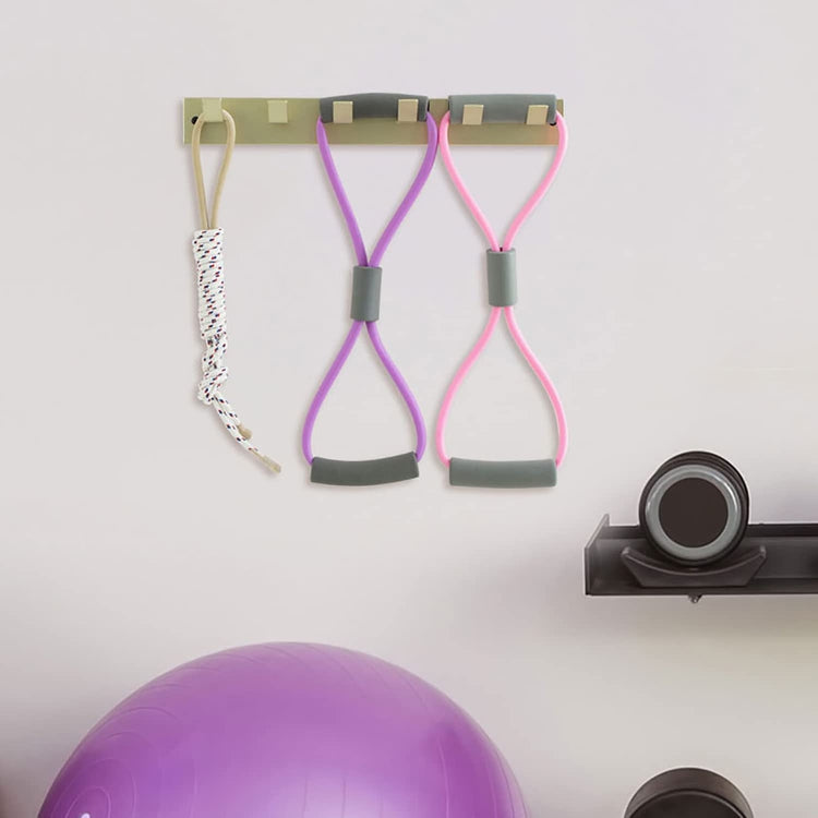 Wall Mounted Brass Metal Gym Equipment Rack with 6 Hooks, Organizer for Resistance Bands, Jump Ropes, and Weight Belts-MyGift