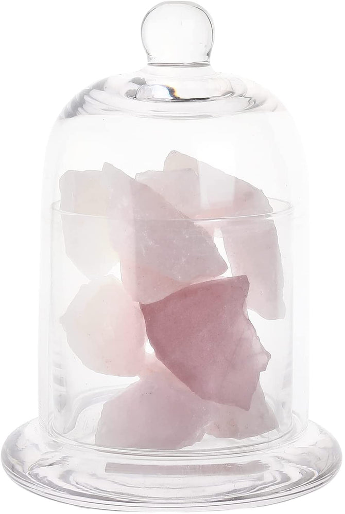 Clear Glass Cloche Gemstone Diffuser Dome Jar with Decorative Pink Stones-MyGift